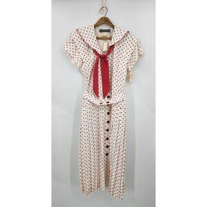 VTG NWT 80s Karen Alexander Sailor Collar Dress Size 4 Red White Polka Dot Pleat